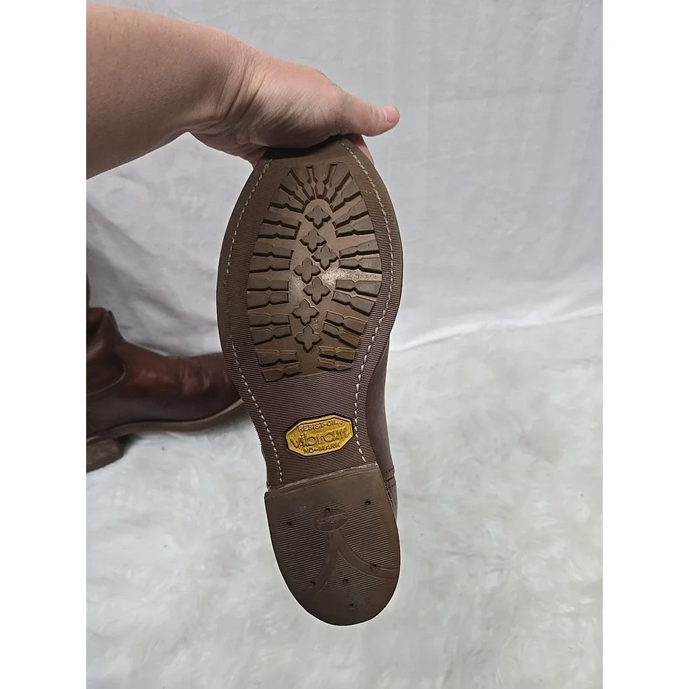ABILENE BOOTS Brown Leather Boots Men's Size 8 D Vibram Resist Oil No Mark Soles